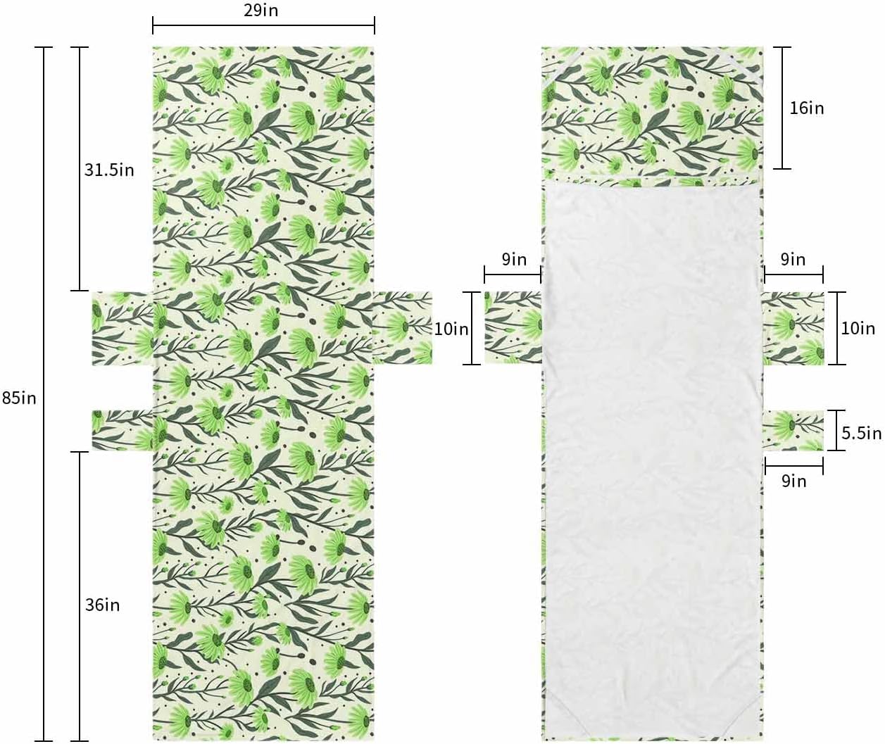 Country Green Floral Beach Pool Patio Lounge Chaise Chair Cover Towel With Pockets,Absorbent & Quick Dry Microfiber Towel Cover Bag Summer Accessories Fall Winter Rustic Chic Botanical Plant