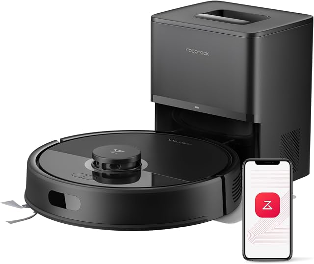 Roborock Q7 L5+ Aspirateur et Mop robot, Auto-Emptying, Système double anti-angle, 8,000 Pa HyperForce Souction, réservoir d'eau électronique, nettoyage quotidien, parfait pour les planchers durs, les tapis et les cheveux d'animaux