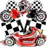 Lukinuo Auto Luftballons 10 Stück Rennwagen Folienballons Dekoration Flagge Helm Autoreifen Ballon Reifen Ballons Racing Cars Folienballons, Rennauto Ballon Cars Themen Party Dekoration für Junge