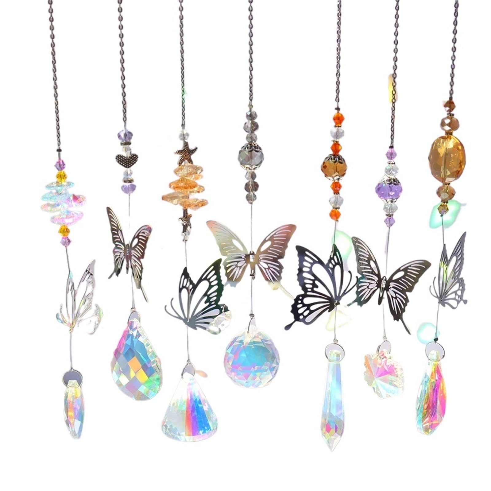 Ppqiru 7Pcs Crystal Wind Chime Moon Sun Catcher Diamond Prisms Pendant For Home Decor Outdoor Garden Suncatcher Holiday Party Supplies For Decoration