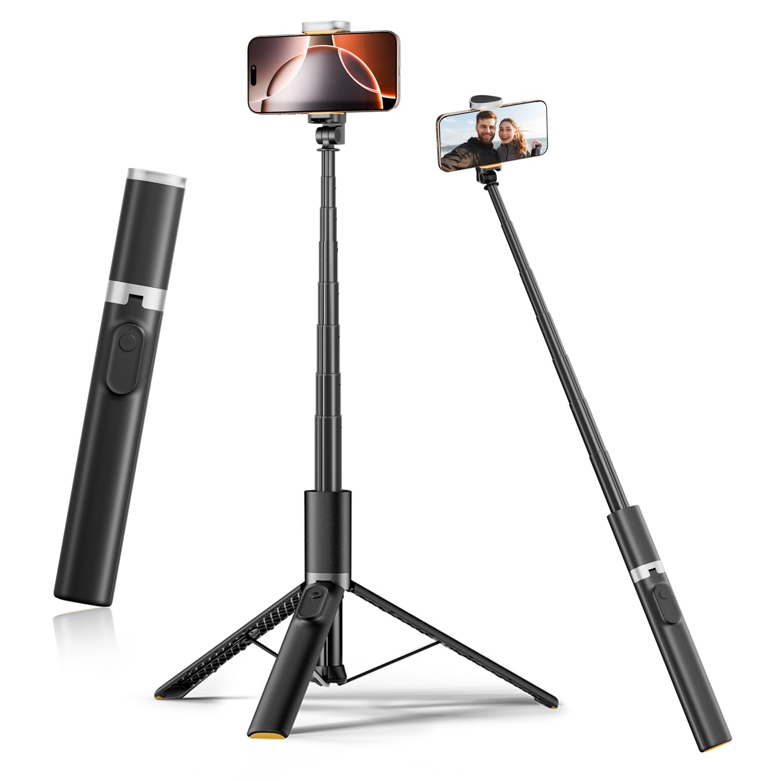 Moman IST01 statyw do selfie, przenośny statyw na telefon komórkowy, 153 cm, aluminiowy statyw do telefonu komórkowego, stojak do selfie do smartfonów, obracany o 360° All in 1 kijek do selfie