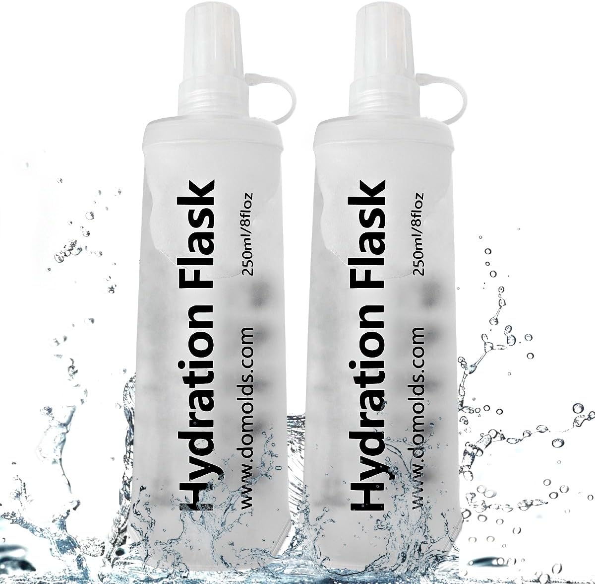 TXSN 250ML Soft Flask, Running Water Bottle Foldable TPU Hydration Flask for Running Hydration Pack Cycling Hiking Marathon, Clear Pack of 2