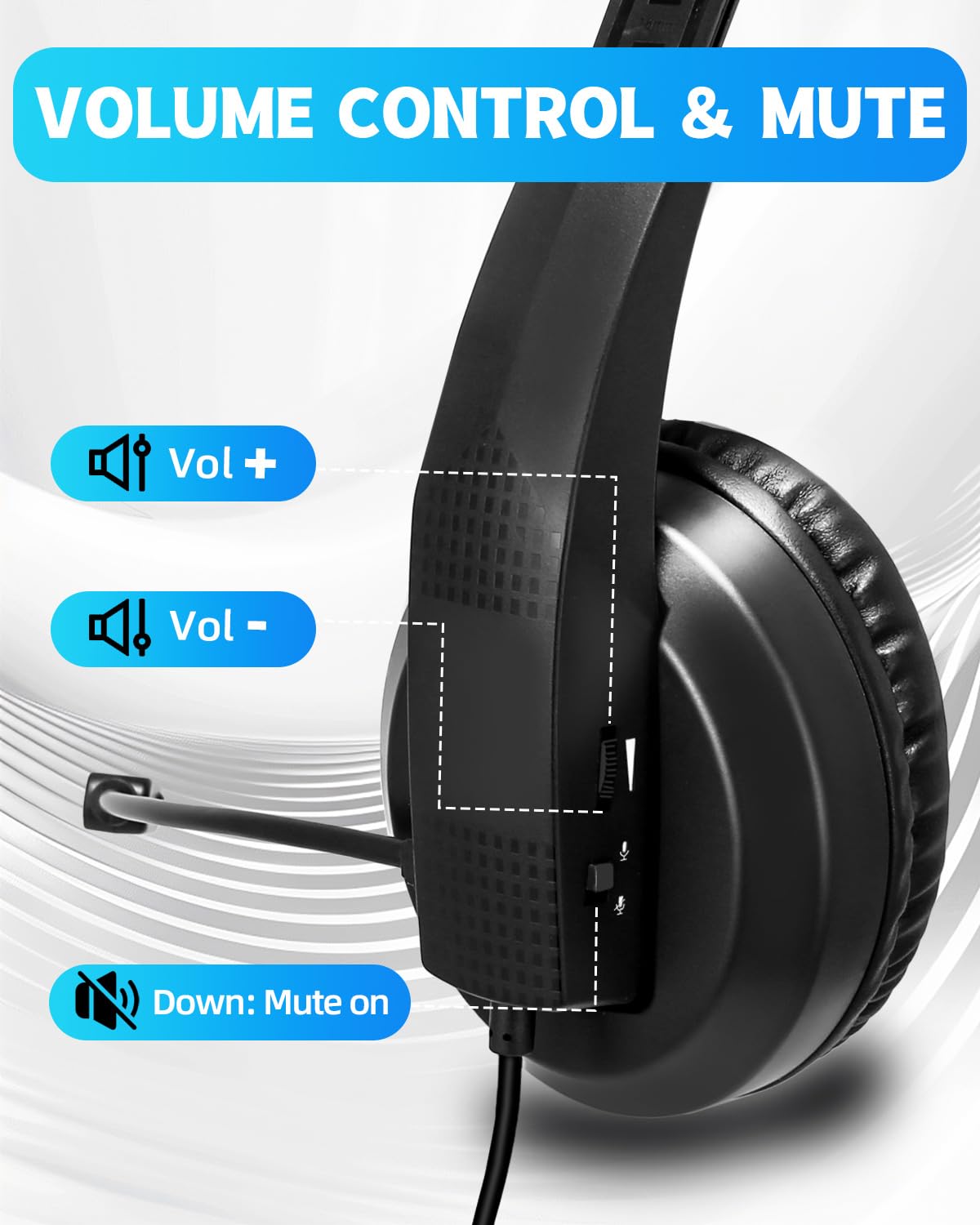Auriculares con cable con micrófono para computadora portátil – Auriculares de computadora para niños, adolescentes y adultos con micrófono de cancelación de ruido y control de volumen 3