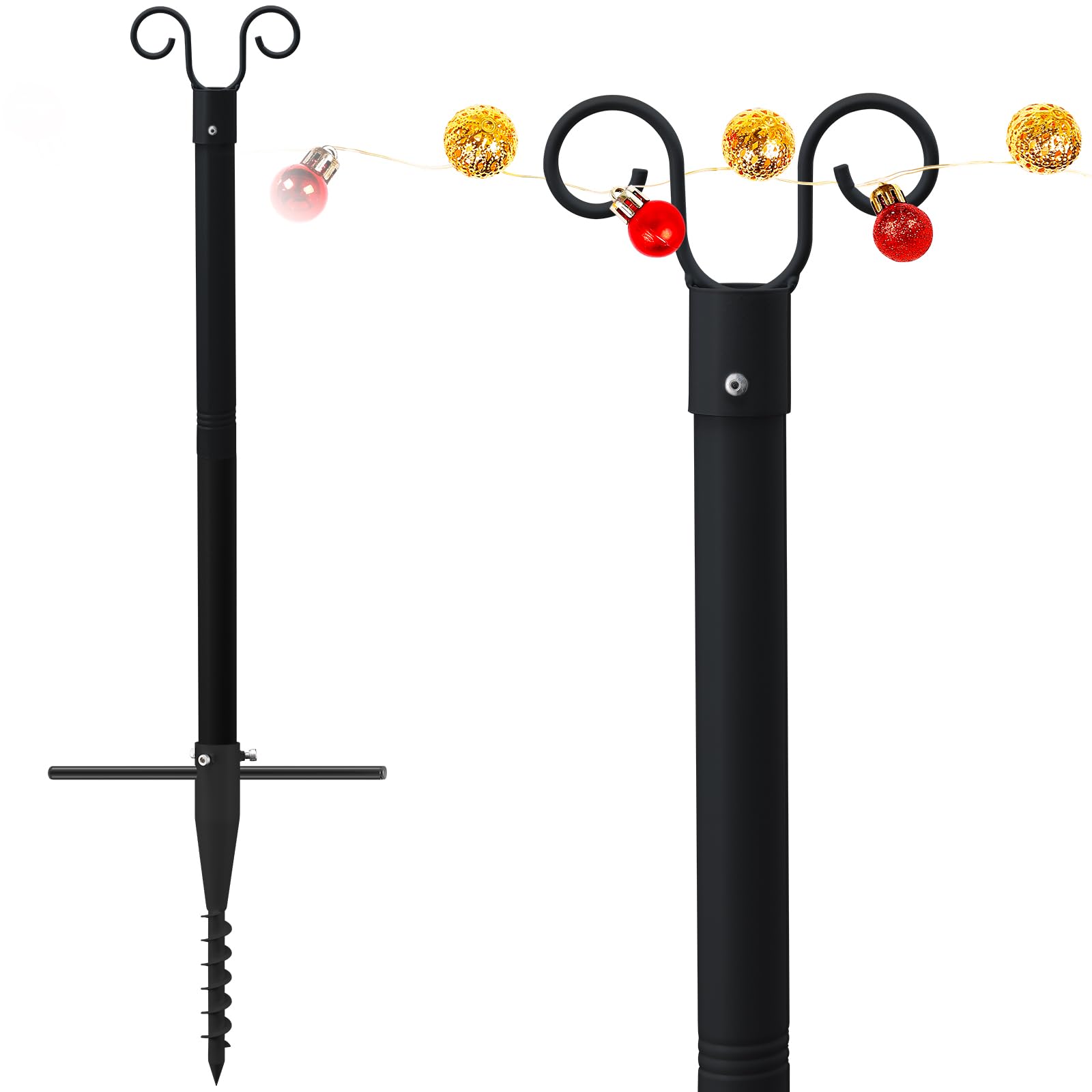Schäferhaken für Beleuchtungen, Lichterkette Stangen Außen Schwarz, 38mm Robuste Stangen für Außenlichterkette, Metall Lichterkettenmast für Terrasse Hof Garten Hochzeit Party, 10FT(3m)
