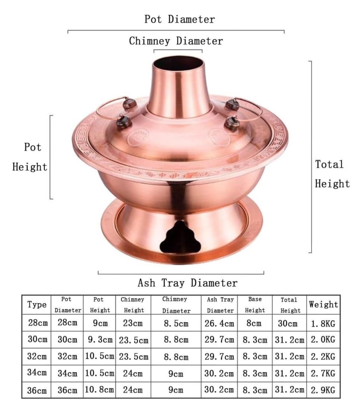INUUXLG Chinese Hot Pot Chinese Copper Hot Pot Shabu Shabu with Stainless Steel Hot Pot Cooker Chinese Kitchen Cookware Cookware Hot Pot(Brass,30cm) (Brass 30cm