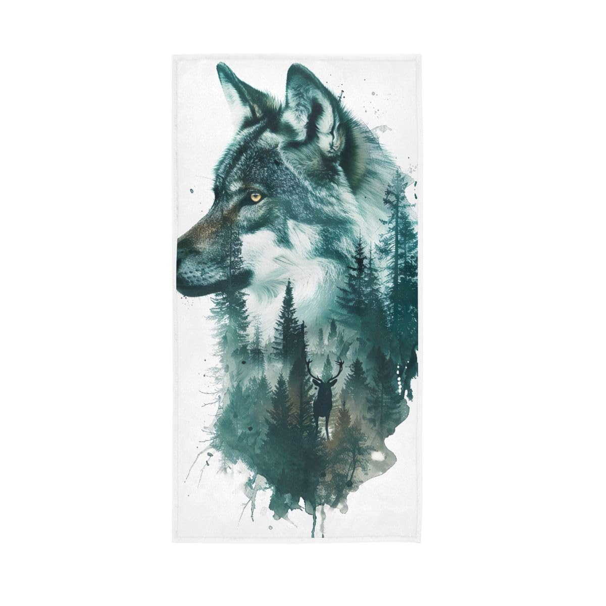 HUYGD Watercolor Painting Wolf Deer Hand Towels, Lightweight Towels for Bathroom, Gym, Hotel, Spa 15 x 30 Inches