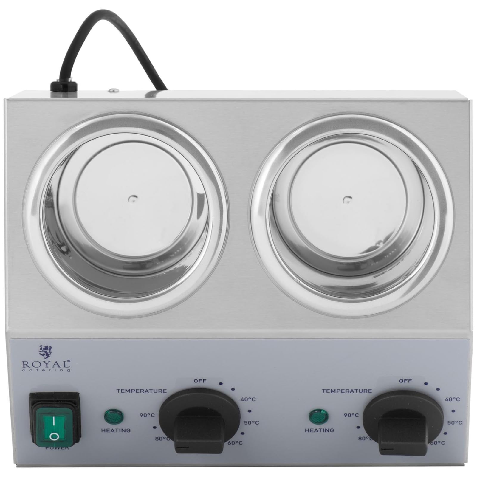Royal Catering RCSW-13 Calentador de salsas 2 x 1 L Panel de control Superior 40-90 °C 400 W Calentador de salsas Calentador de chocolate