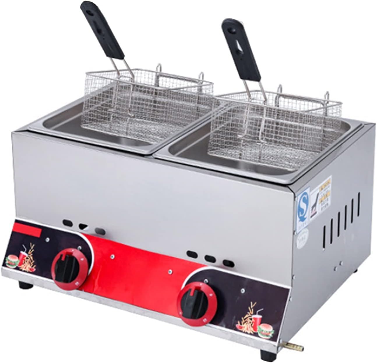 Gasfritteuse 6L/12L Edelstahl Kommerzielle Fritteuse mit Korb und Schaufel für Restaurants und Hausmannskost