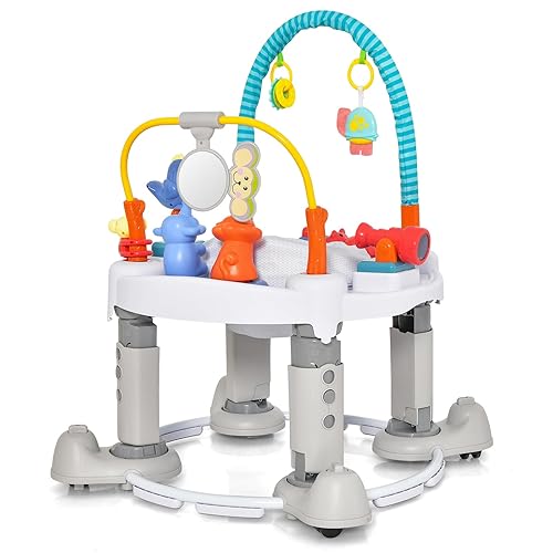 Miniatura 9 de INFANS Baby Bouncer Centro de actividades, 5 en 1, platillo de actividad de rebote para niños pequeños, mesa de actividades con asiento giratorio de