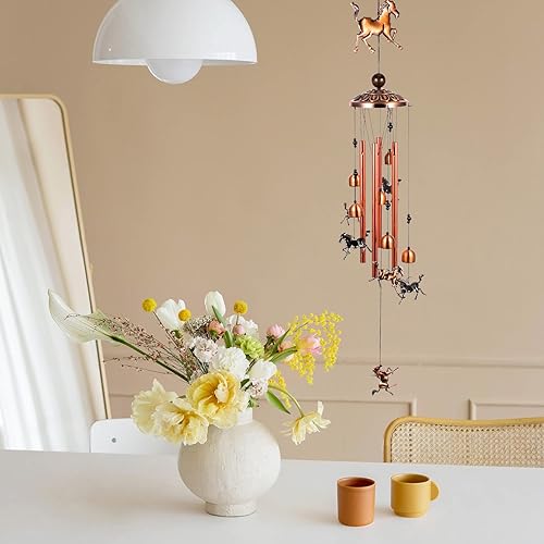 Miniatura 5 de Yardwe Campanilla de viento vintage Feng Shui colgante de caballo, tubo colgante de caballo, campanillas de viento conmemorativas de metal, campanas