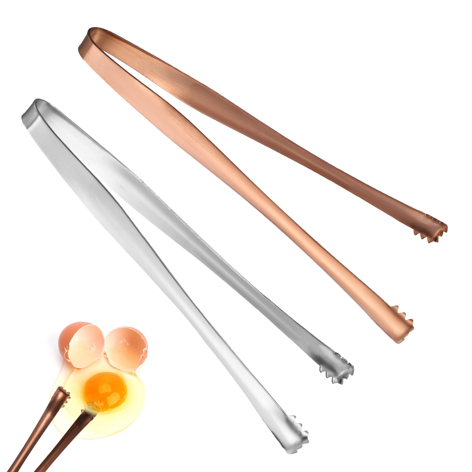 2pcs Egg Chalaza Removal Tool, Stainless Steel Toothed Egg Chalaza Remover Eggshell Fragment Remover Kitchen Tongs for Cooking Bakers Chefs (Silver-Color, Rose-Gold)
