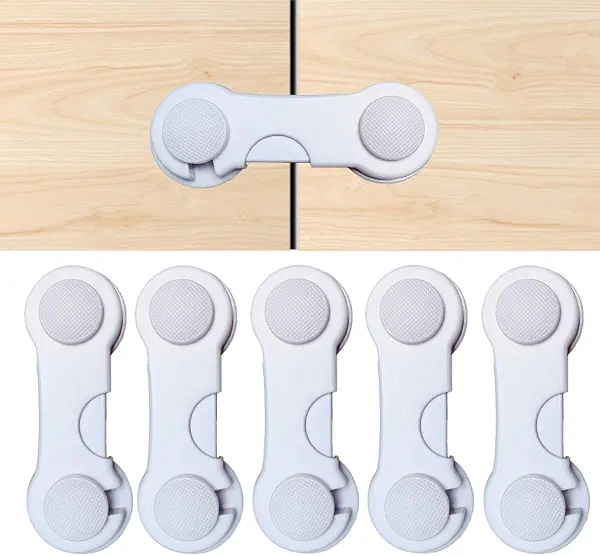 Best Helpers Cabinet Door Locks for Baby Proof and Child Safety, 5 Pack Cabinet Locks with Adhesive for Drawer Cupboards Fridge Closet and Pantry, Childproof Door Latch (Color White - 5 PCS)