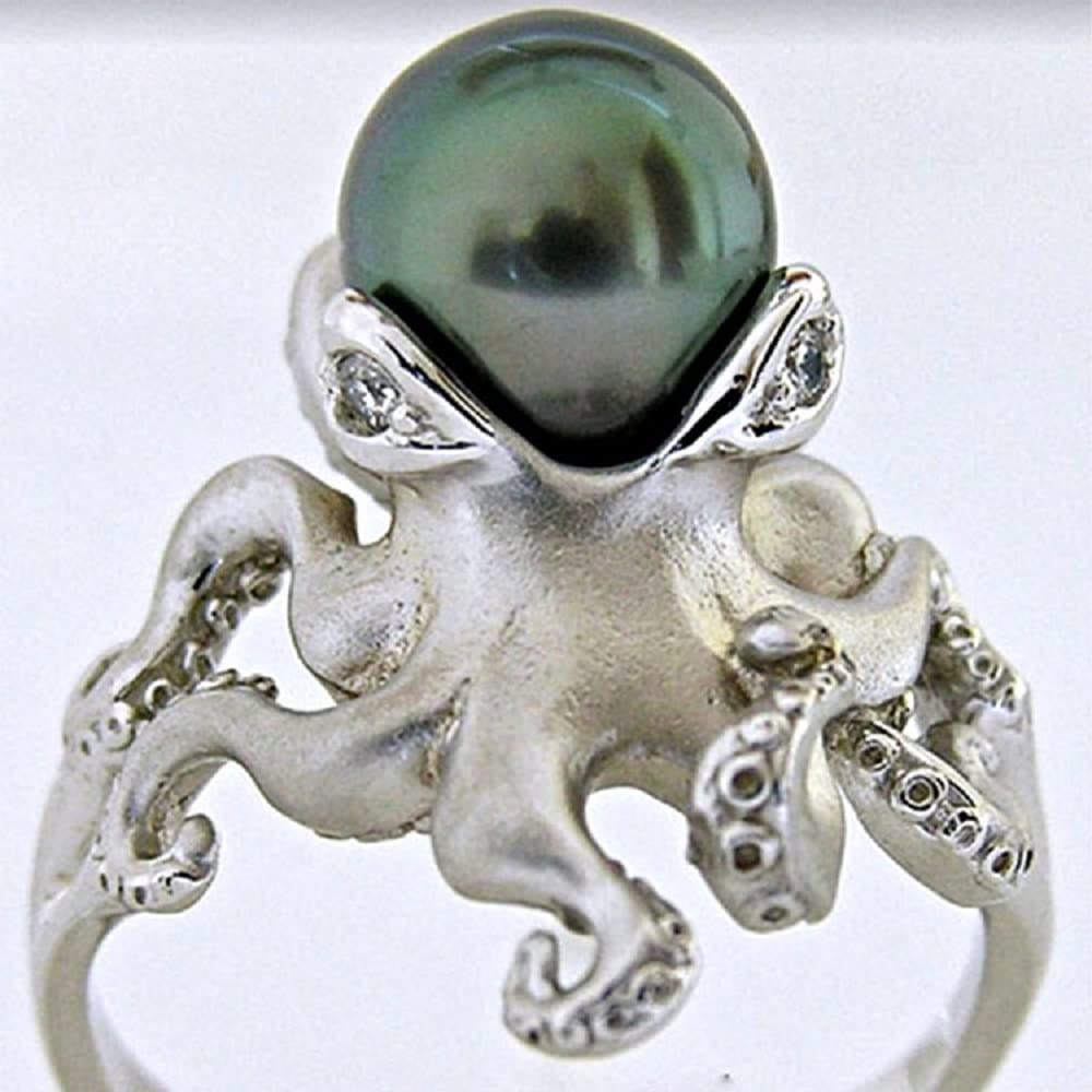 KOICCVQQ 925 Sterling Silver Cultured Pearl Ring Fashion Personality Jewelry Gifts Punk Gothic Exaggerated Spirit Hand Made Quality Animal Octopus