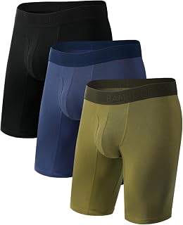 BAMBOO COOL Men's Underwear Long Leg Boxer Briefs with Fly,MultiPack