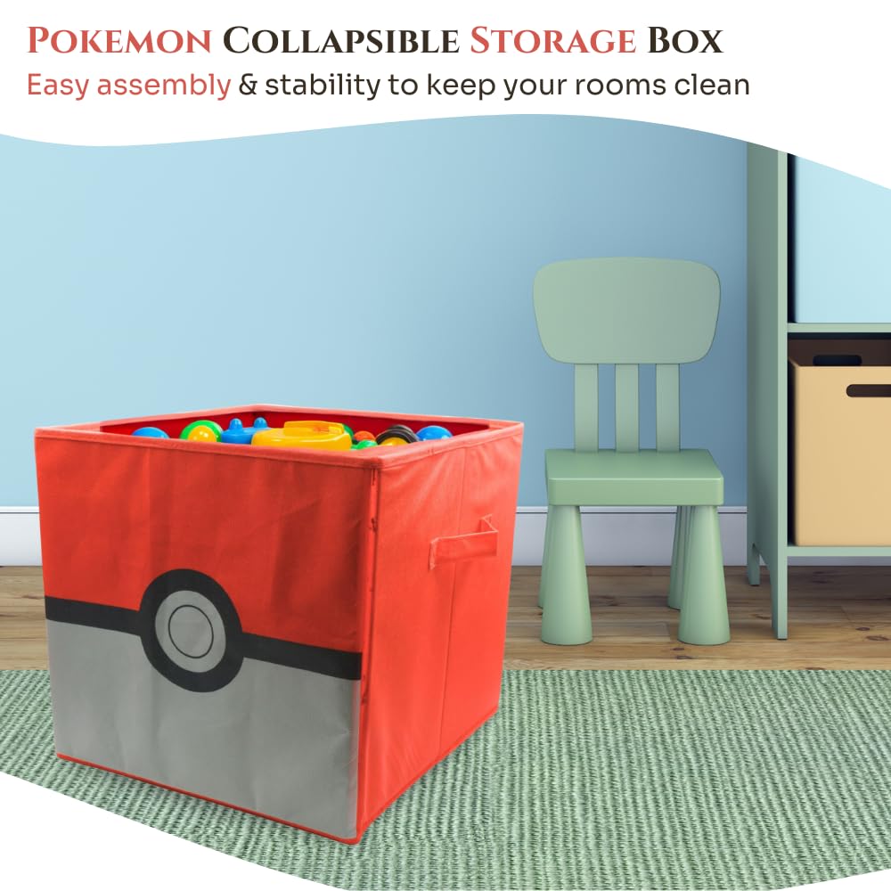 HOX Kids Pokemon Pokeball Collapsible Storage Boxes with Handles Durable Fabric Foldable Storage Cubes - Image 2
