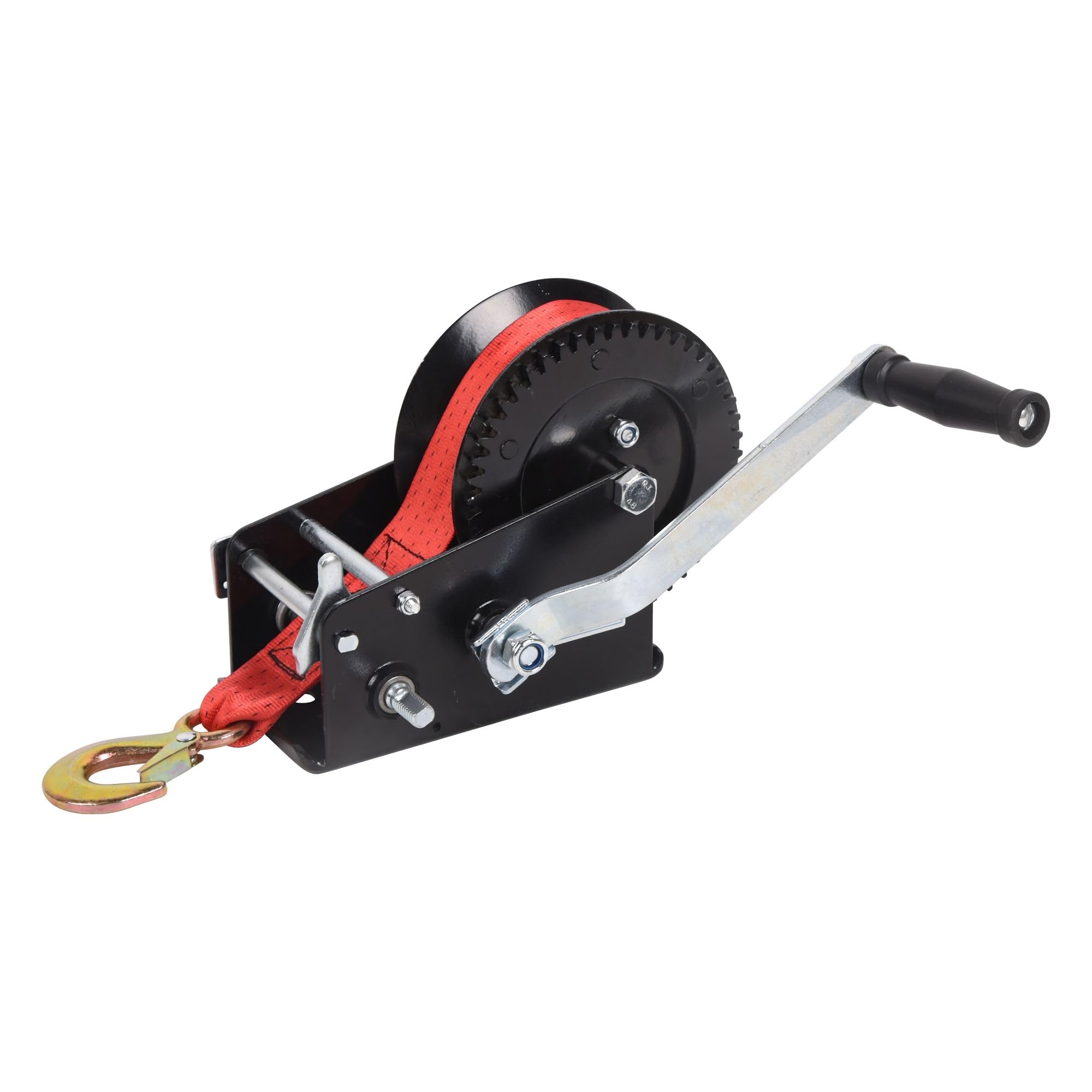 QIXINNET 3500lbs Heavy Duty Boat Trailer Winch with 33ft Red Polyester Strap – Two-Way Ratchet, Anti-Slip Handle & Corrosion-Resistant Design for ATV, UTV, Marine, and Trailers
