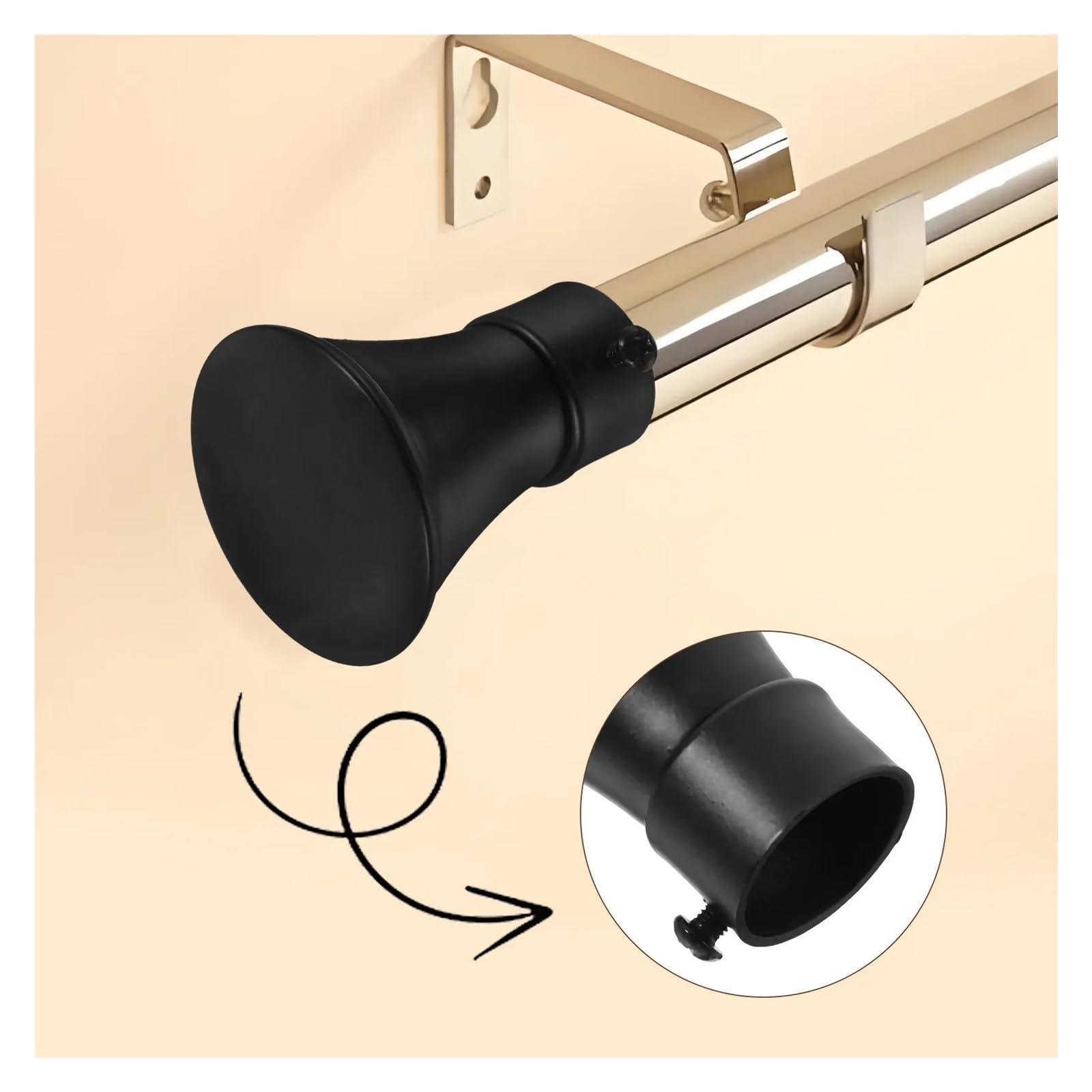 Lot de 4 embouts de tringle à rideaux décoratifs en fer noir - Capuchons de rechange antirouille et résistants à l'usure pour décoration de rideaux