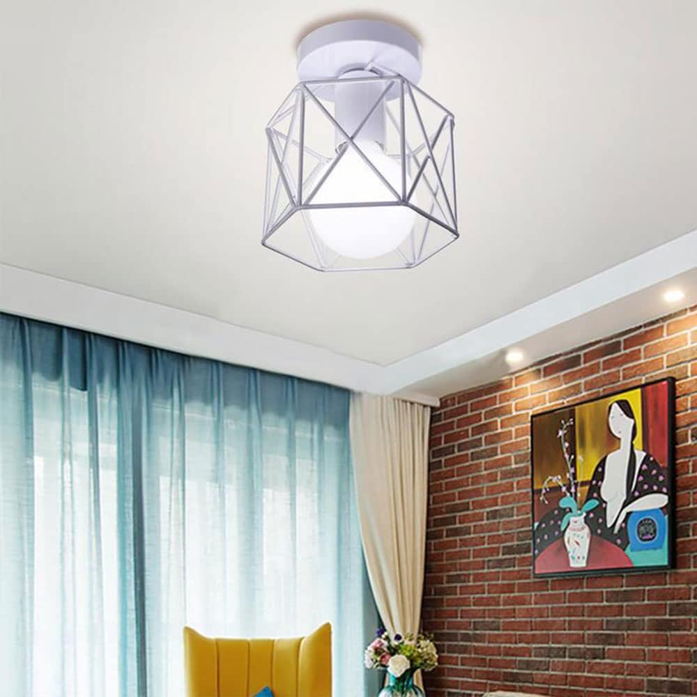 Nordic Dining Room Chandelier Creative Iron Cage Ceiling Lamp Semi Flush Mount Ceiling Light Close to Ceiling Lights Retro Bedroom Entrance Hallway LED Lamps