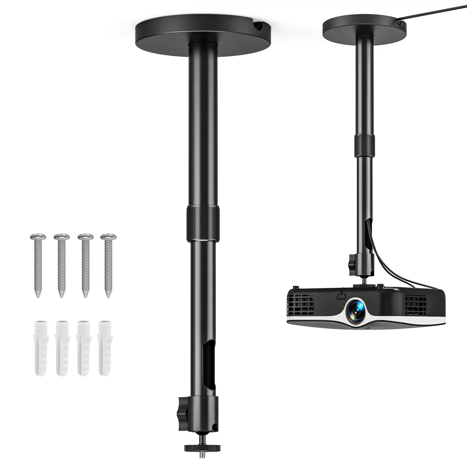 Beamer Ständer, Verstellbare Projektor Decken und Wand Halterung mit 1/4" Gewinde, 27,5-38 cm Verlängerungsstange Beamer Halterung für Heimkino, Spielzimmer, Büro
