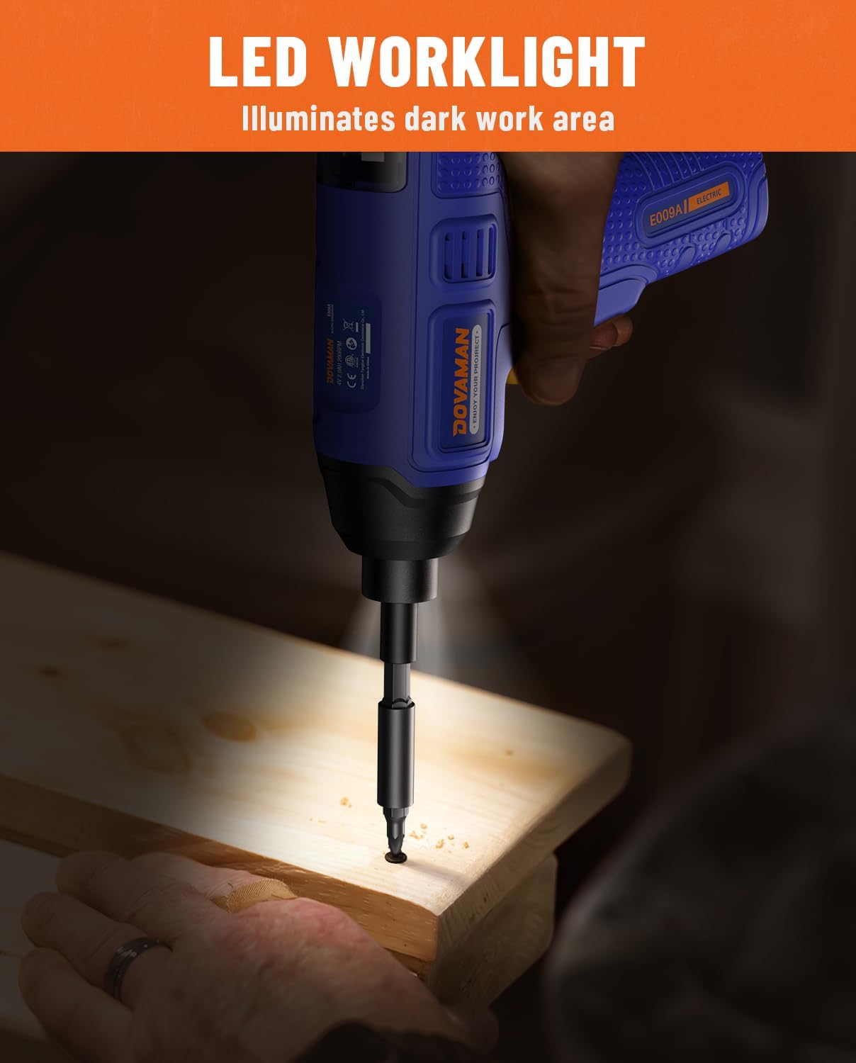 DOVAMAN 6NM 4V Rechargeable Cordless Electric Screwdriver with Built-In Bit Storage,7 Bits & Carry Box,Type-C Fast Charge,LED Light-E009A