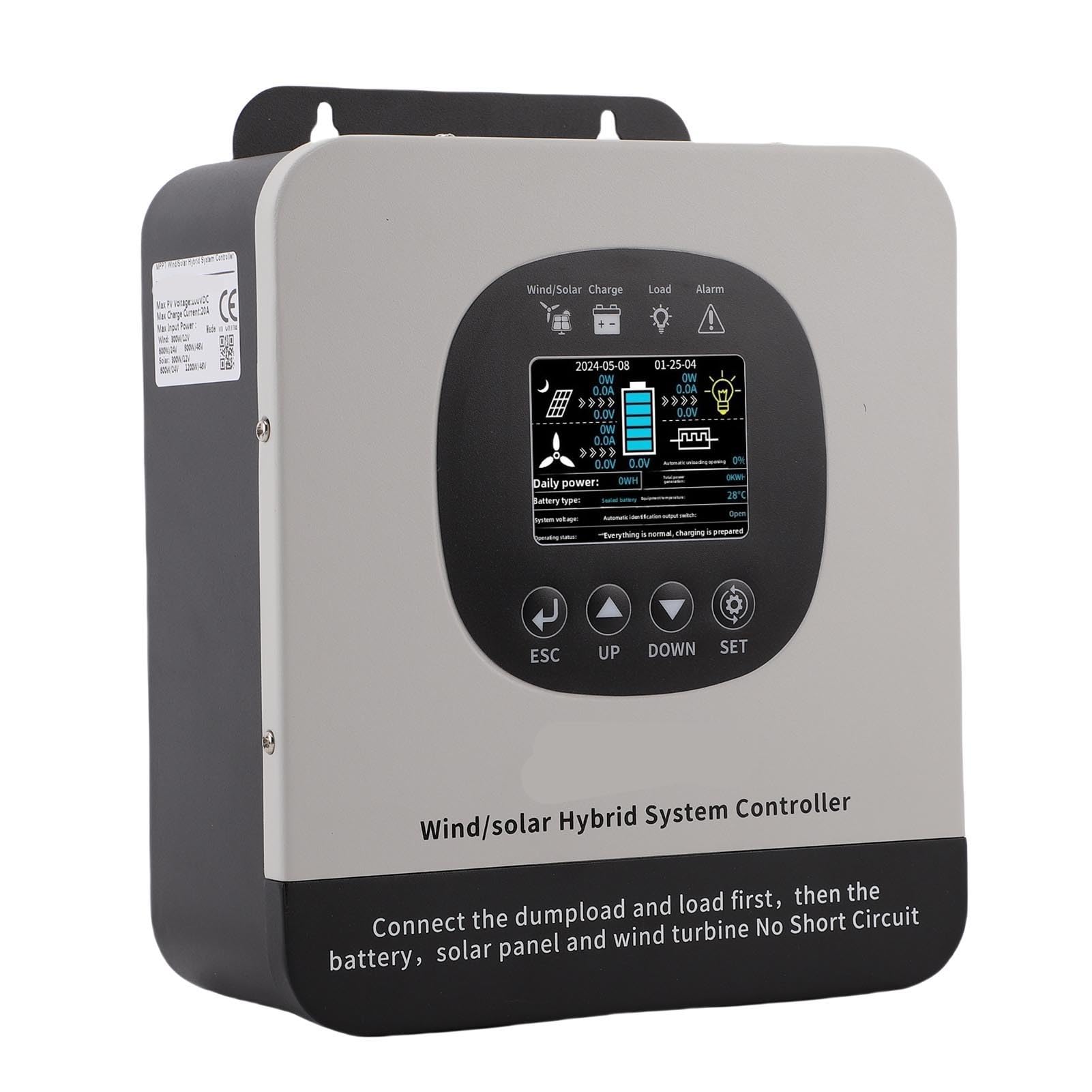 FILFEEL Wiatrowy Kontroler Słoneczny 1200 W Wiatr + 800 W Panel Słoneczny MPPT/PWM Regulator do Systemów Akumulatorowych 12 V 24 V 48 – Metalowa Obudowa z Wyświetlaczem LCD i Inteligentnym Chłodzeniem