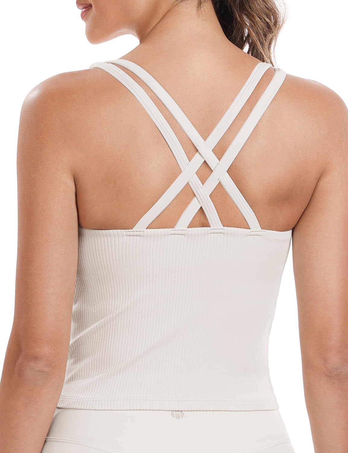 HeyNuts Zeal Bras Longline Ribbed Medium Support Sports Bras, Crisscross Back Tank Tops with Removable Pads A-D Cups