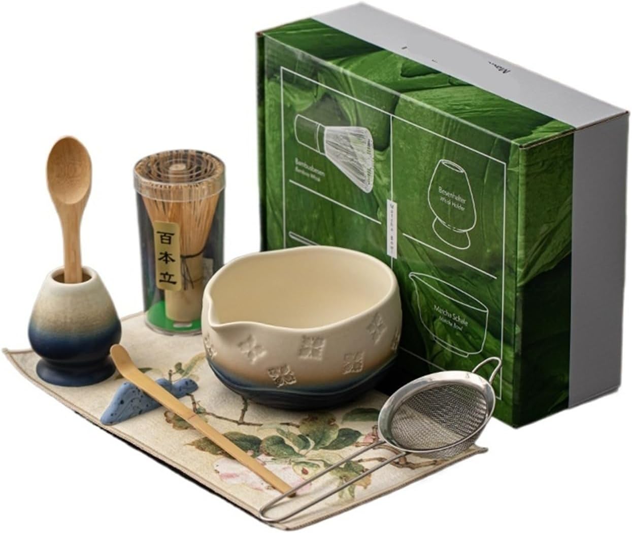 4/8 Pcs Ceramic Matcha Bowl With Pouring Spout Whisk Holder Reusable Flower Making Kit Tea(8pcs-PK)