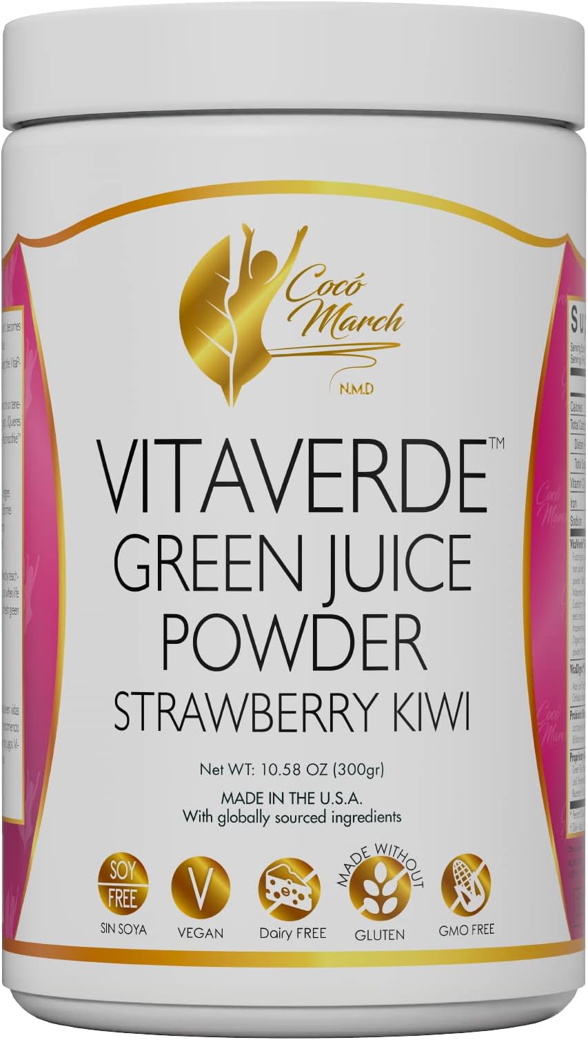Cocó March N.M.DVitaVerde Green Juice Powder 50 Superfoods, Enzymes & Probiotics- Strawberry Kiwi Flavor, Organic - Vegan, Paleo Friendly, Dairy Free, Keto Friendly, GMO Free, 10.58 oz, 300 g