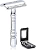 BAILI Classic 3 Piece Double Edge Safety Razor Wet Shave Platinum Blade and Mirrored Travel Case for Men Women with BD176
