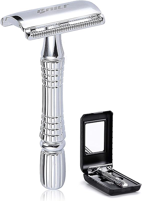 BAILI BD176 Aparelho de Barbear de Segurança Clássico de 3 Peças com Lâmina Double Edge e Estojo Espelhado