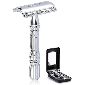 BAILI Classic 3-Piece Double Edge Safety Razor Wet Shaving for Men Women with Platinum Blade and Mirrored Travel
