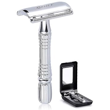 BAILI Classic 3-Piece Double Edge Safety Razor Wet Shaving for Men Women with Platinum Blade and Mirrored Travel Case BD176