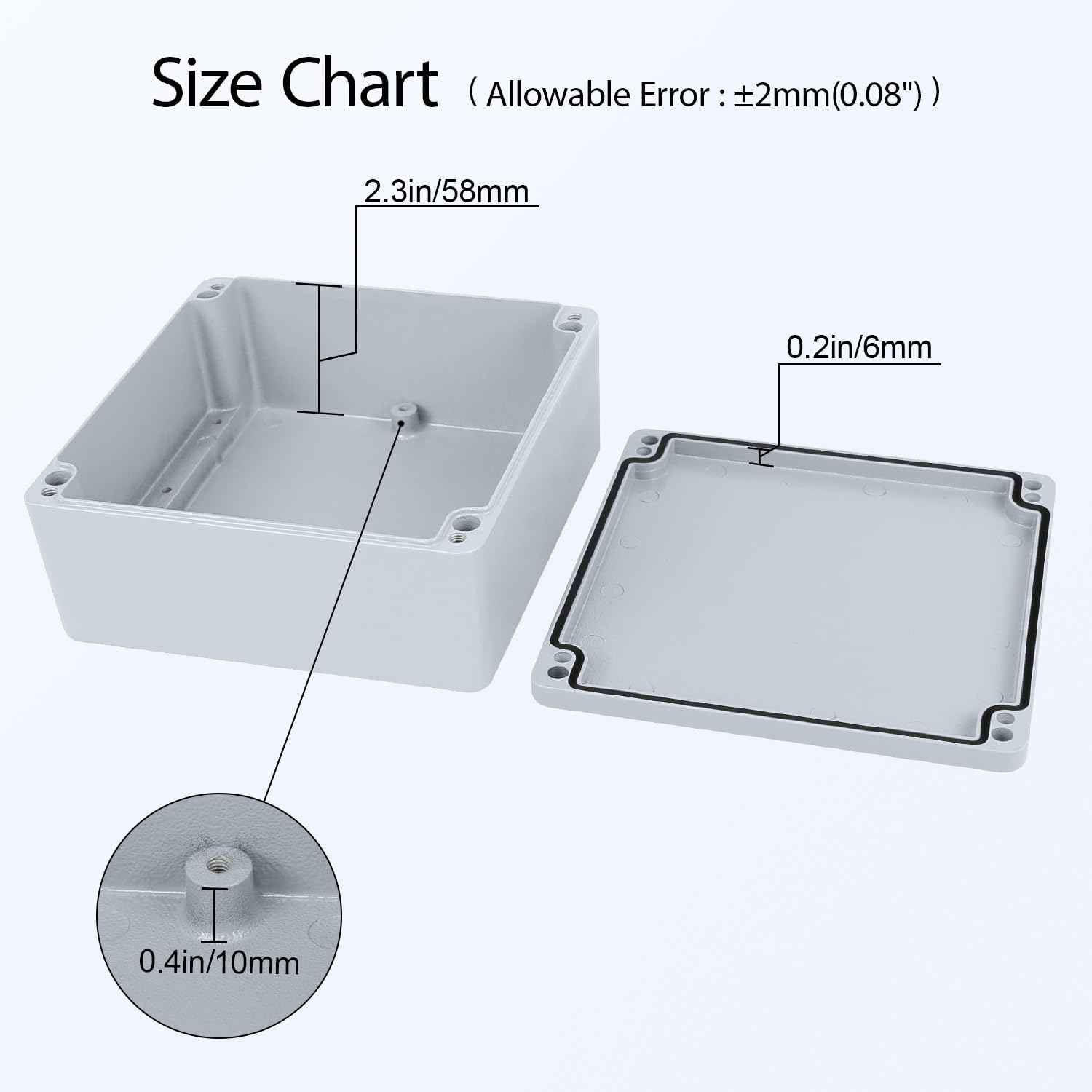 LeMotech Junction Box, Aluminum Alloy Metal Electrical Box, IP67 Waterproof Dustproof Project Box, Outdoor Universal Enclosure, Grey 6.3x6.3x2.7in (160x160x70mm)