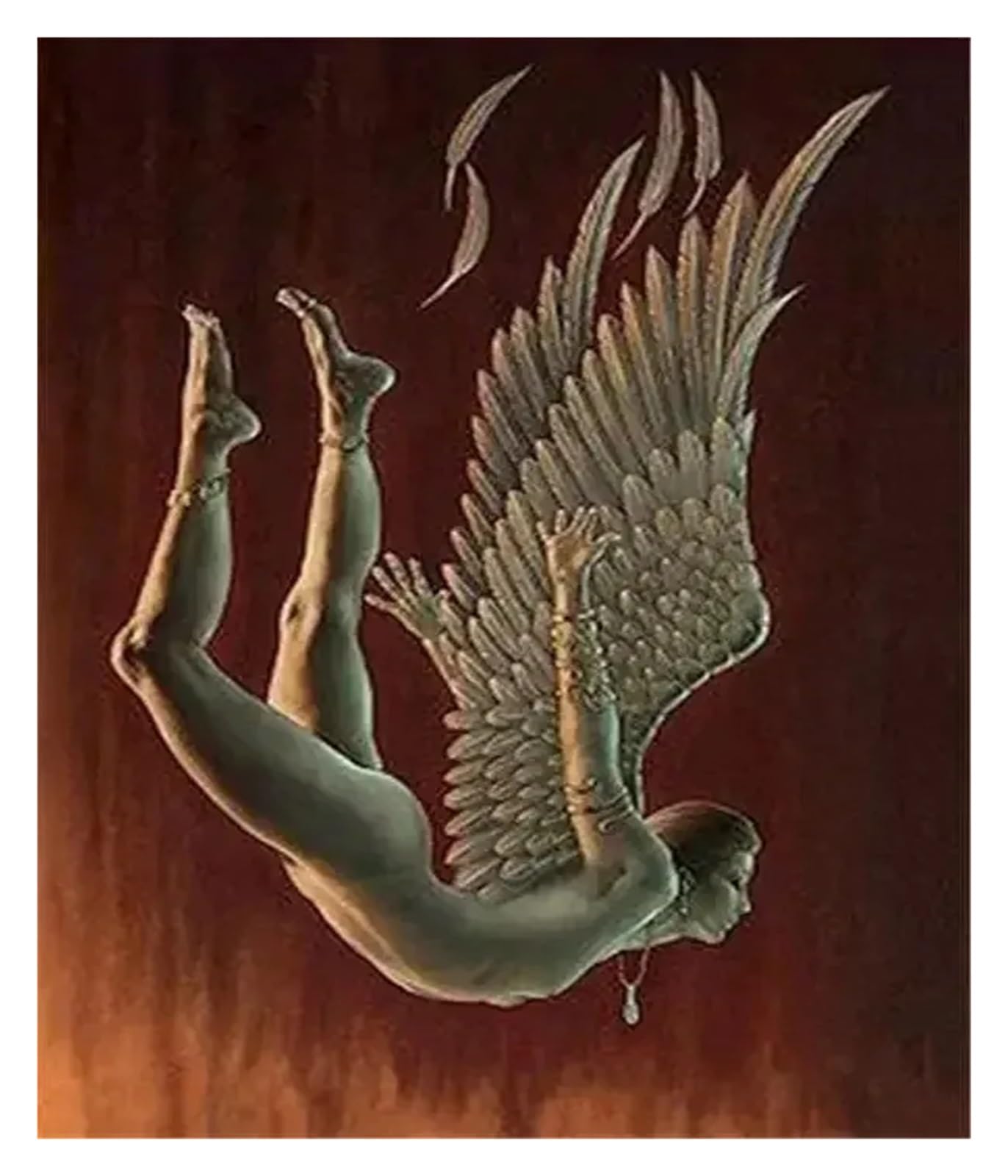 Peinture sur toile ange triste avec ailes en pleurs noir et blanc pour deco murale