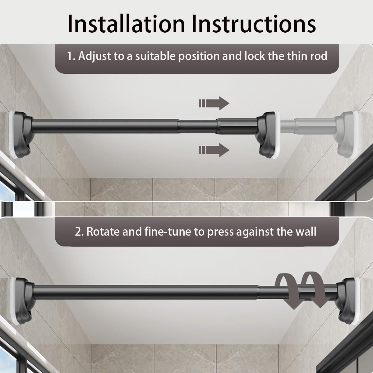 Tringle à rideaux réglable - 40 500 cm - Sans perçage - Tringle à rideau de douche télescopique - Pour salle de bain, fenêtre, porte, armoire - Blanc - 410 500 cm