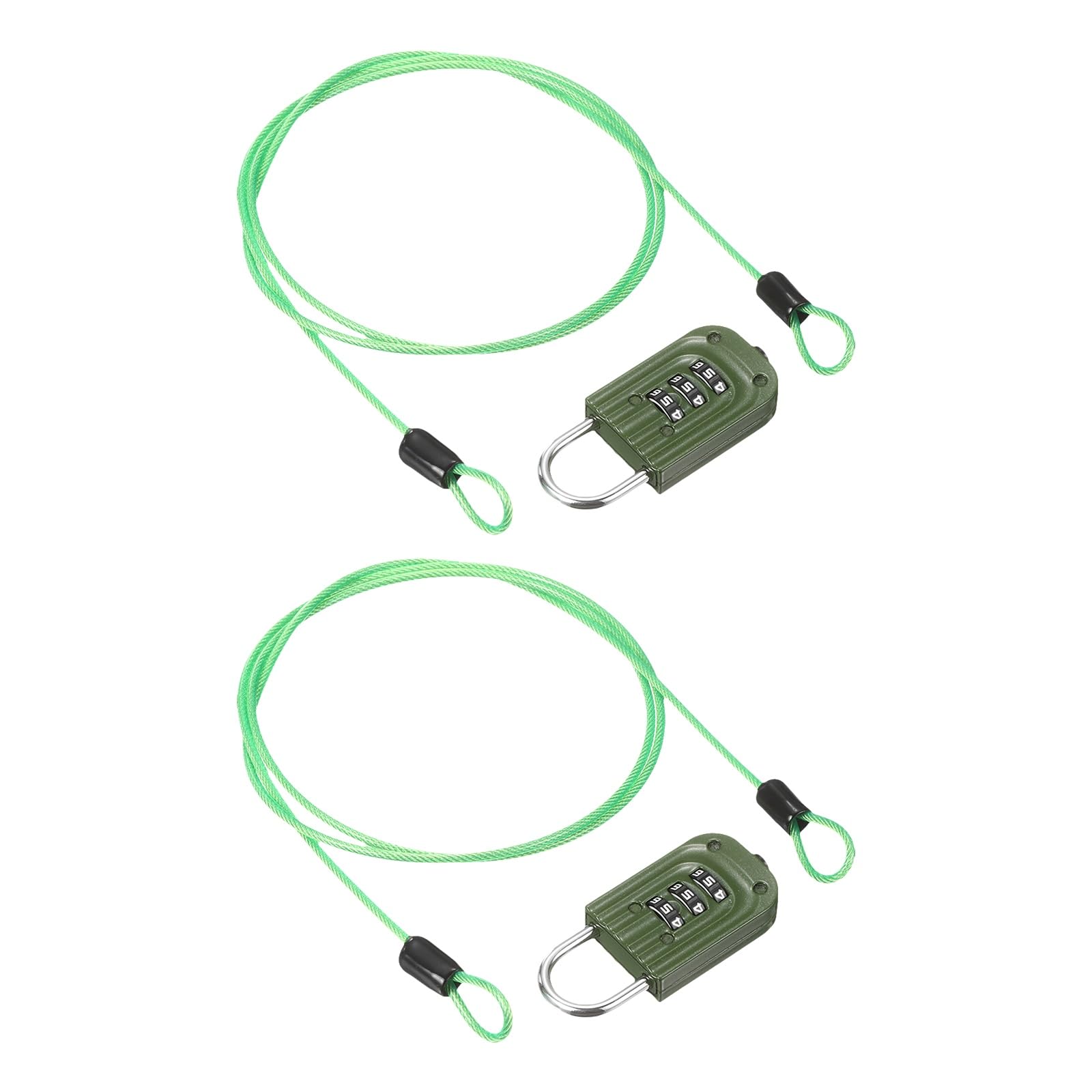 PATIKIL Security Cable with 3Digit Combination Lock, (1 Meter x 2.5mm, Green)(2Pcs), Braided Stainless Steel Safety Cable Wire Rope with Double Loop, Suit for Suitcase/Bicycle/Cabinets