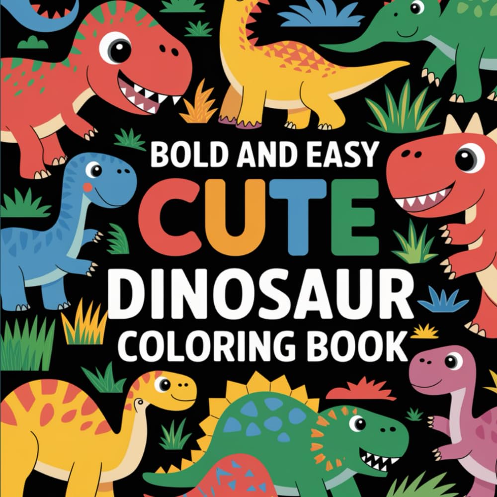 Dinosaur Cutie: Bold and Easy Designs of Adorable Prehistoric Creatures for Stress Relief, Relaxation, and Creative Fun Coloring Book For Adults and Teens