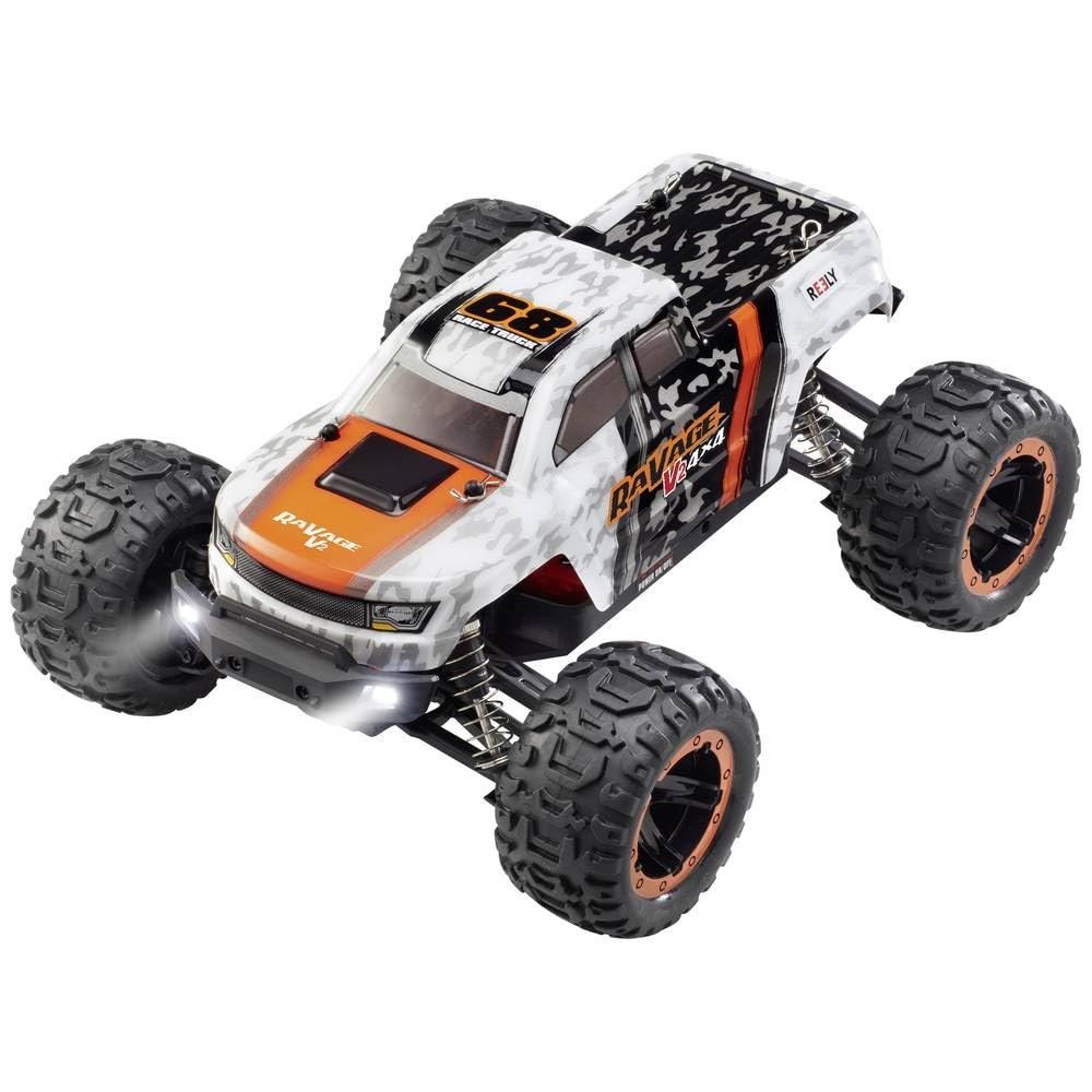 Reely Ravage 4x4 V2 Orange/Weiß Brushed 1:16 RC Modellauto Elektro Monstertruck Allradantrieb (4WD) RTR 2,4 GHz inkl. A