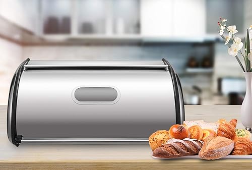 Miniatura 7 de Panera para encimera de cocina, capacidad extra grande con capacidad para más de 2 panes, contenedor de almacenamiento de pan de acero inoxidable