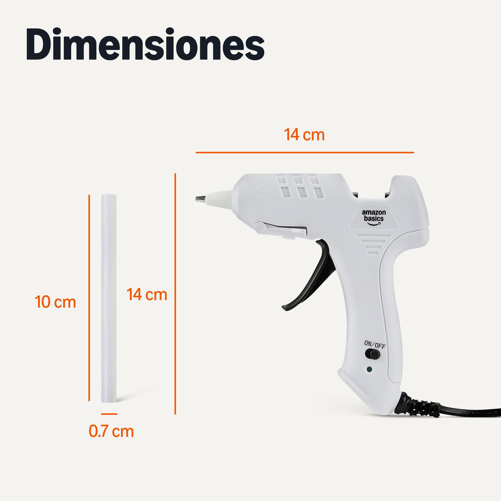 Amazon Basics Kit de pistola de pegamento caliente con 30 barras de pegamento, 20 W, Enchufe EU, Blanco
