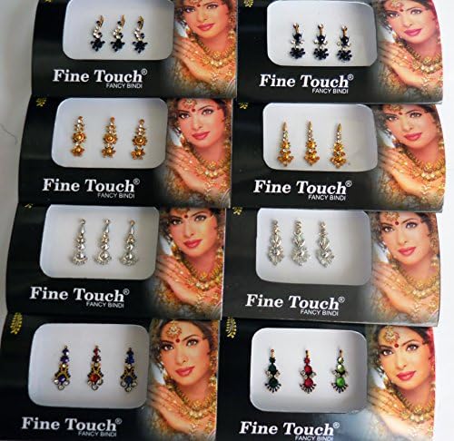 8 Bindi Pack - 24 Combo Bindi Stickers, Multicolored, Silver, Gold, Black
