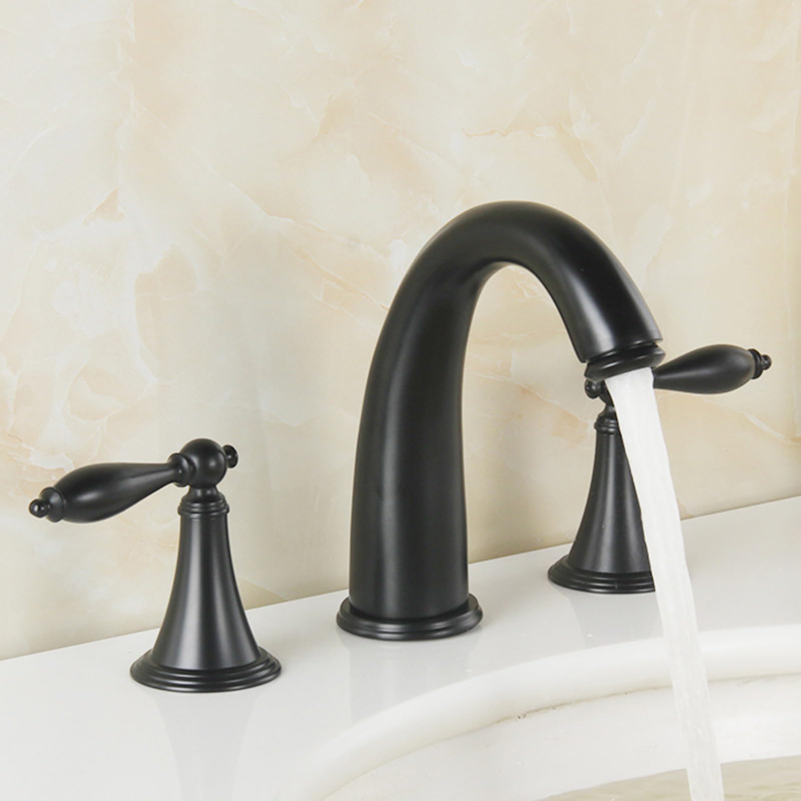 Badezimmerarmaturen Kompatibel Mit Waschbecken 3-Loch, Messingarmatur Badezimmer, Badezimmerwaschbeckenarmatur Warm- Und Kaltwassermischer, Waschbeckenarmatur Badezimmer（Black）