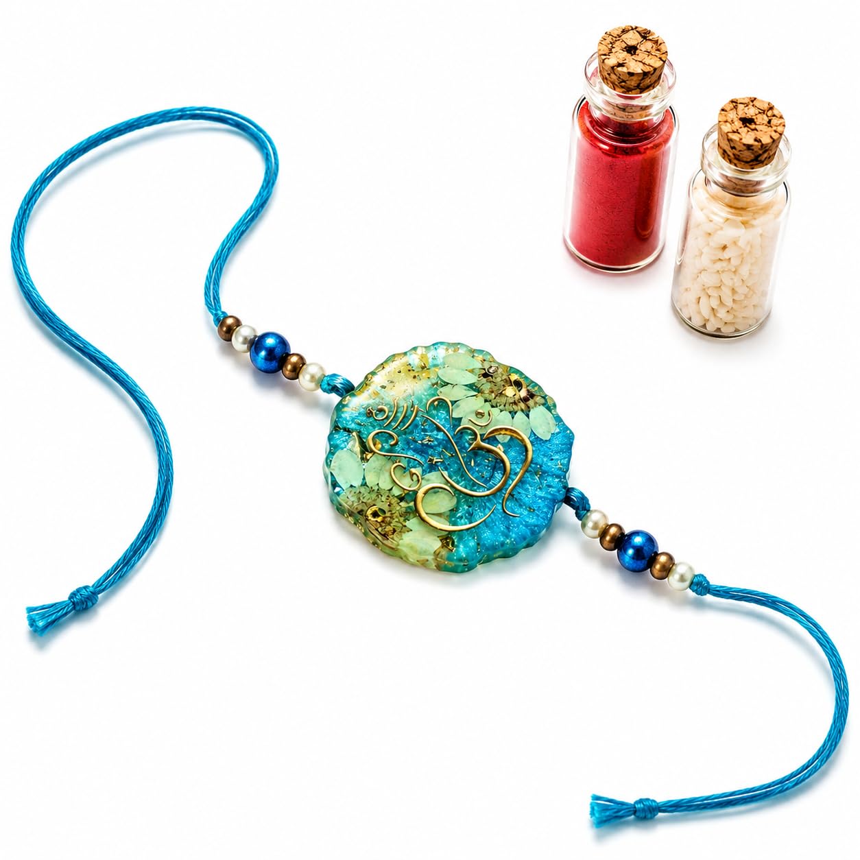 Handmade Premium Ganesha Resin Rakhi | Real Pressed Flowers | Waterproof High Gloss Finish | Cotton Thread | Designer Brother Raksha Bandhan Gift | Pack of 1(blue)-image-47