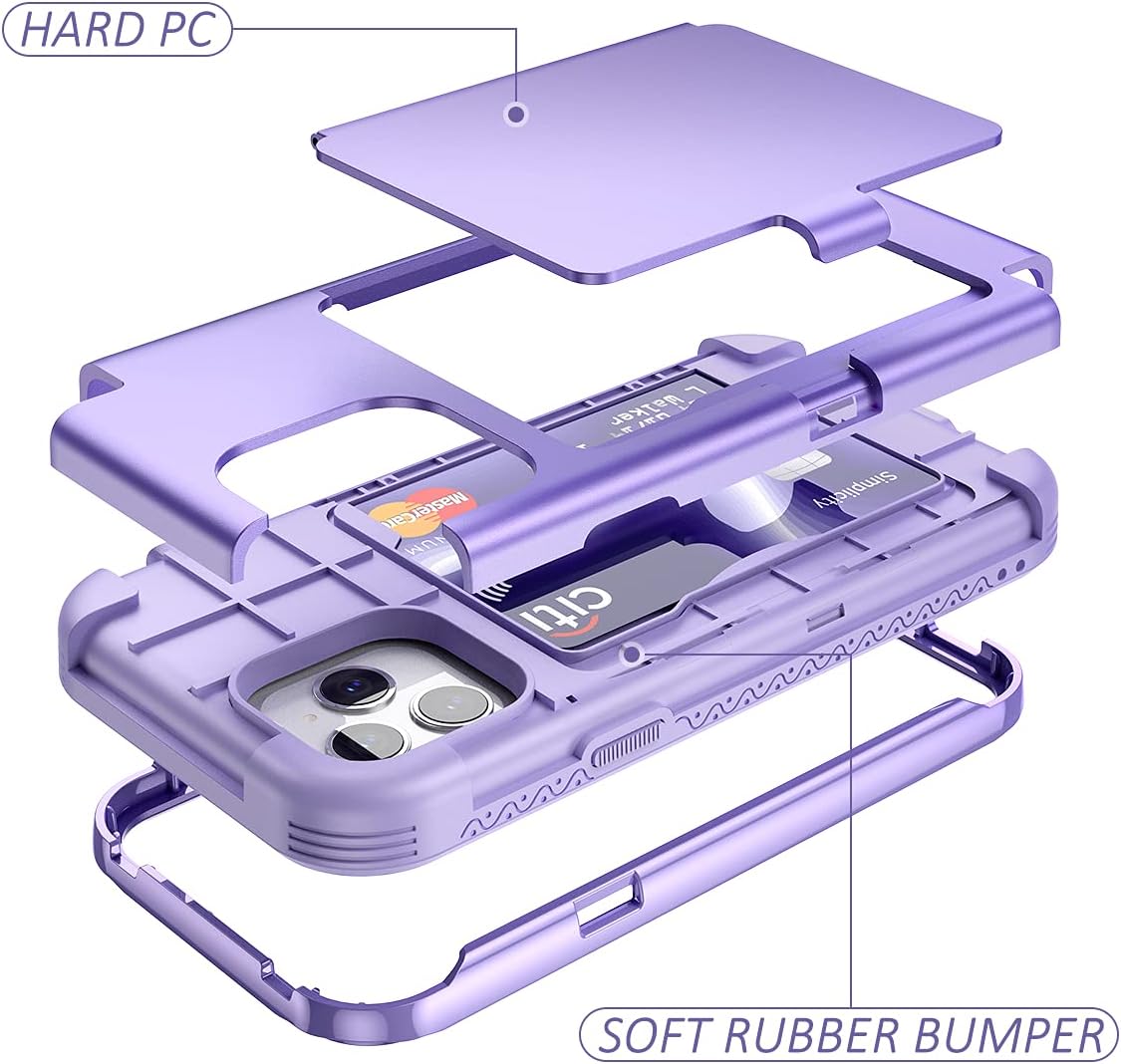 WeLoveCase iPhone 12/12 Pro Wallet Case - Light Purple, Shockproof Defender, Credit Card Holder & Hidden Mirror, 6.1 inch