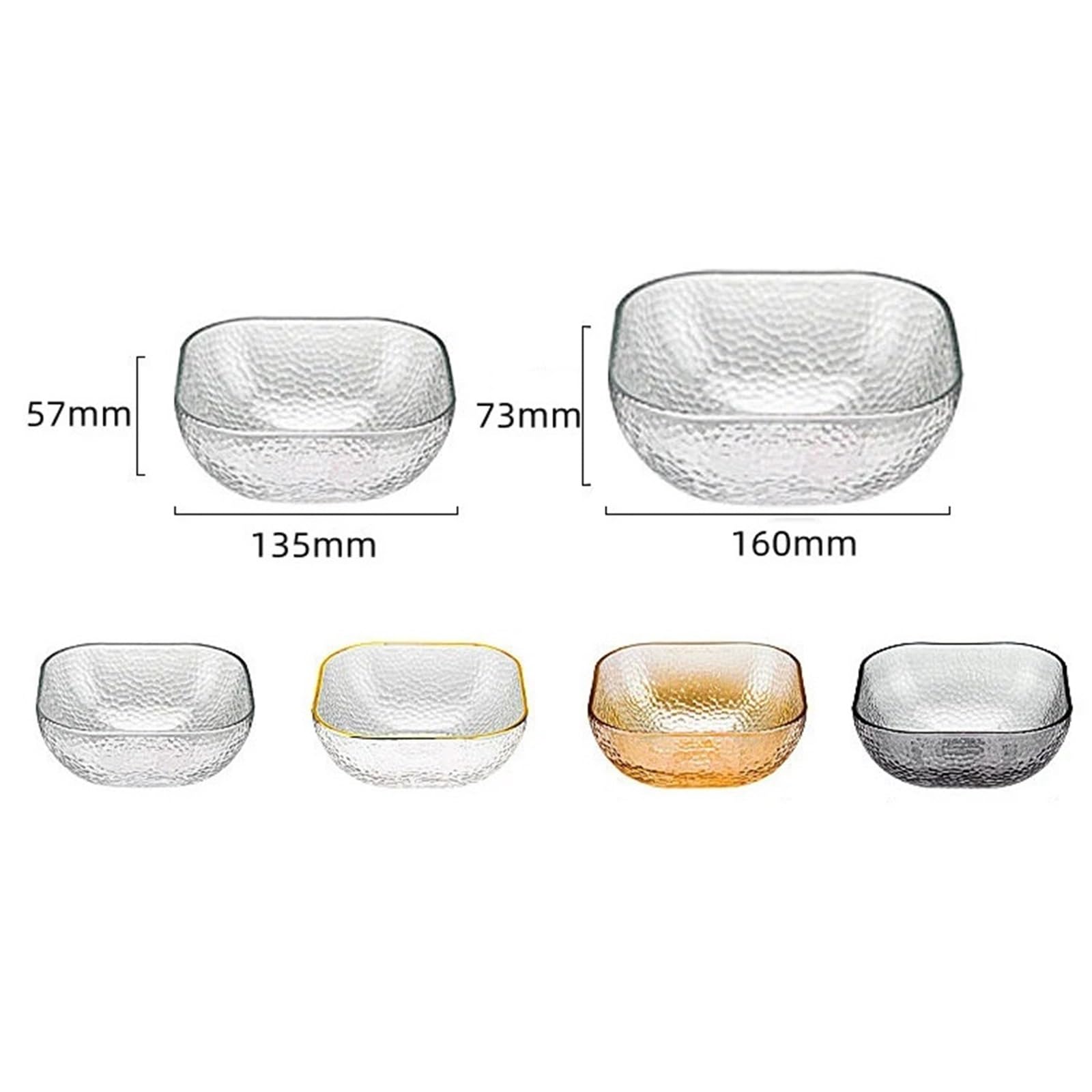 Ensaladeras Tazón de vidrio cuadrado, simplicidad moderna, Color sólido, contenedor de alimentos for el hogar, frutas, yogur, verduras, ensalada, helado, postres Para Cereales, Ensalada(Transparent La