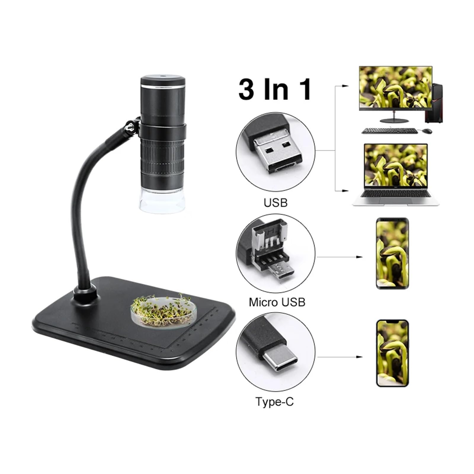 Digital Microscope 50X-1000X WiFi-enabled Stand Microscope Portable Handheld USB Microscopes