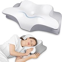 HOMCA Ergonomic Cervical Pillow, Memory Shaped Pillow, Cervical Pillow with Pillow Case Cool and Breathable on Side, Back and Stomach 62 x 41 x 11/13 cm