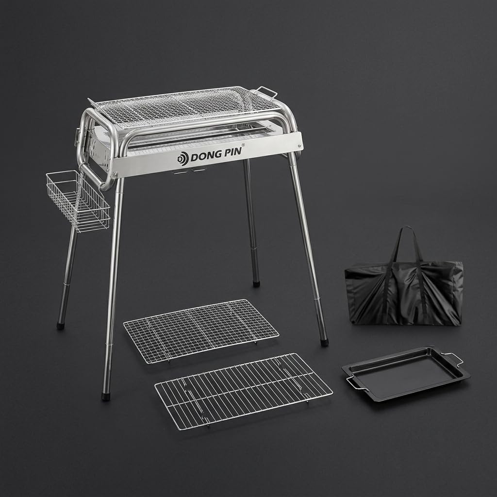 Grill a Carbone Pieghevole Portatile, style to 1 | metallo resistente - acciaio inossidabile - per campeggio all'aperto - include borsa - cestino - per Feste - per Outdoor