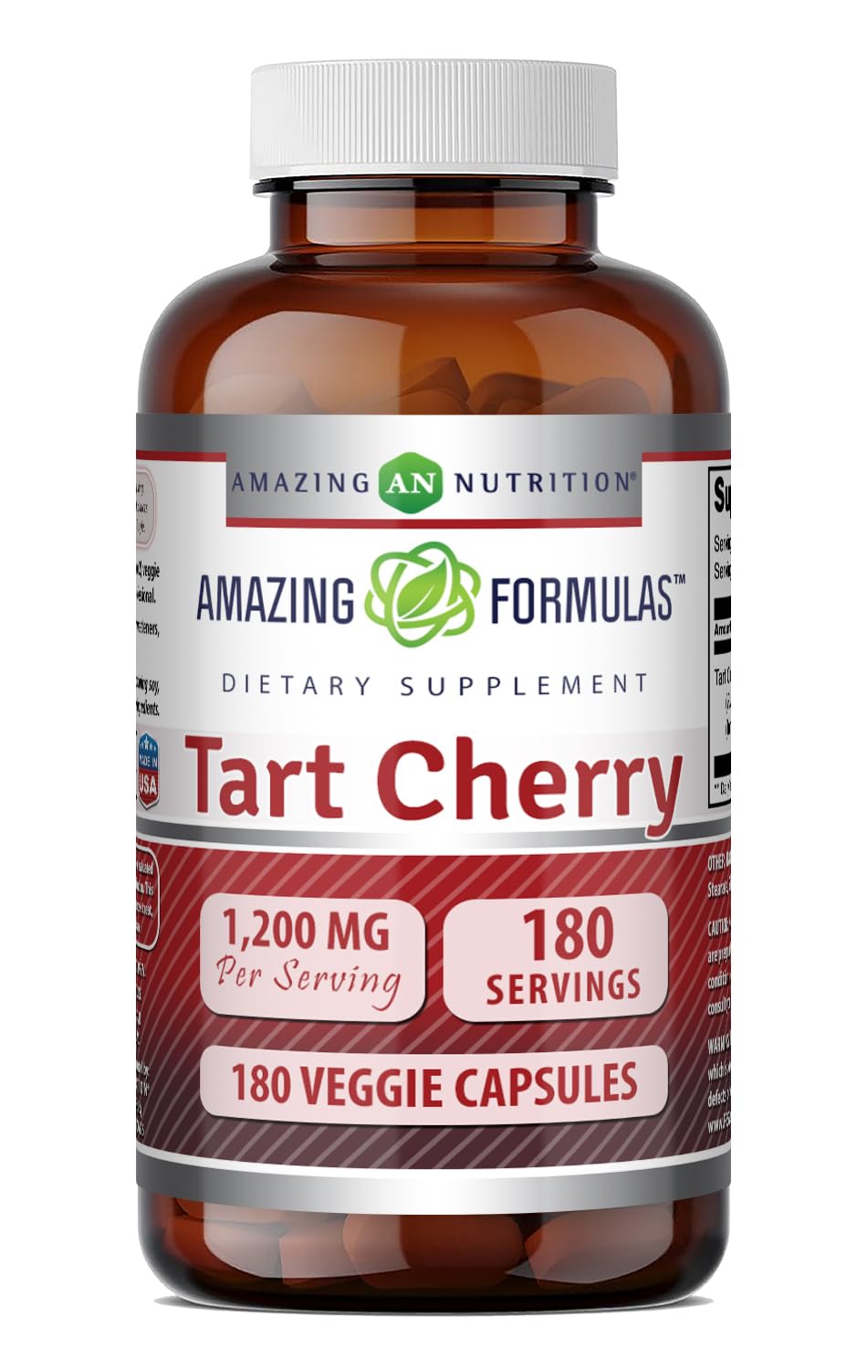 Amazing Formulas Tart Cherry 1200 Mg per Serving | Veggie Capsules Supplement | Non-GMO | Gluten Free | Made in USA (1 Pack | 180 Count)