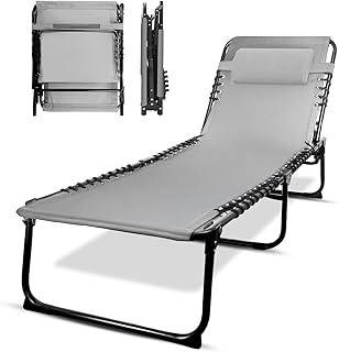 KEPLIN Foldable Recliner Sun Lounger - 600D Oxford Fabric - Adjustable Back and Leg Rests - Lightweight and Portable - Compact Space-Saving Design - Durable Outdoor Use - 190 x 65 x 30 cm (Grey)